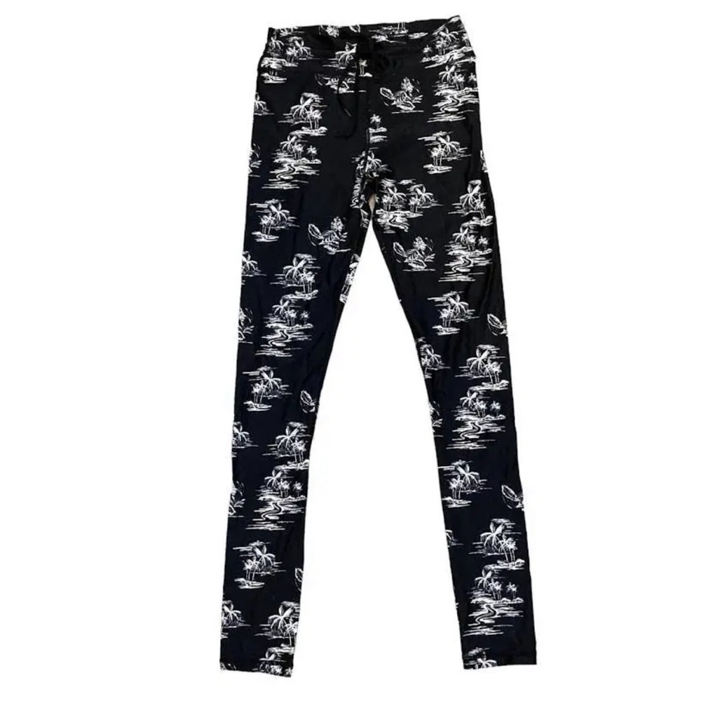 The Upside High Waist Drawstring Yoga Stretch Elastic Waist Leggings Palm Trees